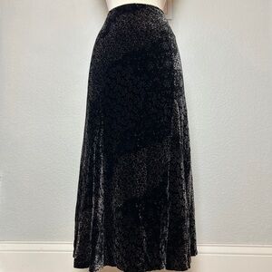 Superior Midi Velvet Skirt Women's 44/10 Black Floral Silk Blend Made In Italy